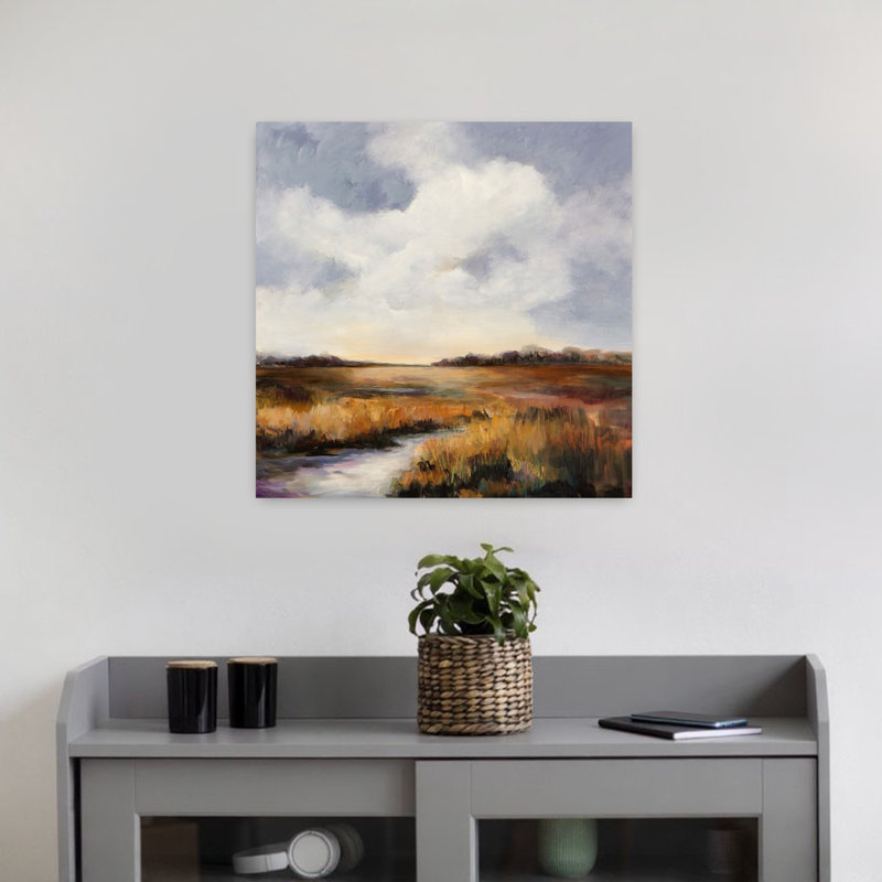 Amber matin art abstrait paysage naturel, H 18 po x l 18 po