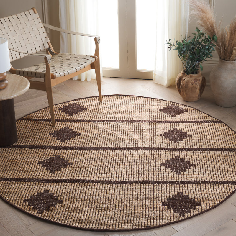 Tapis en jute tissé à plat en fibre naturelle Kobey, Rond 6 pi