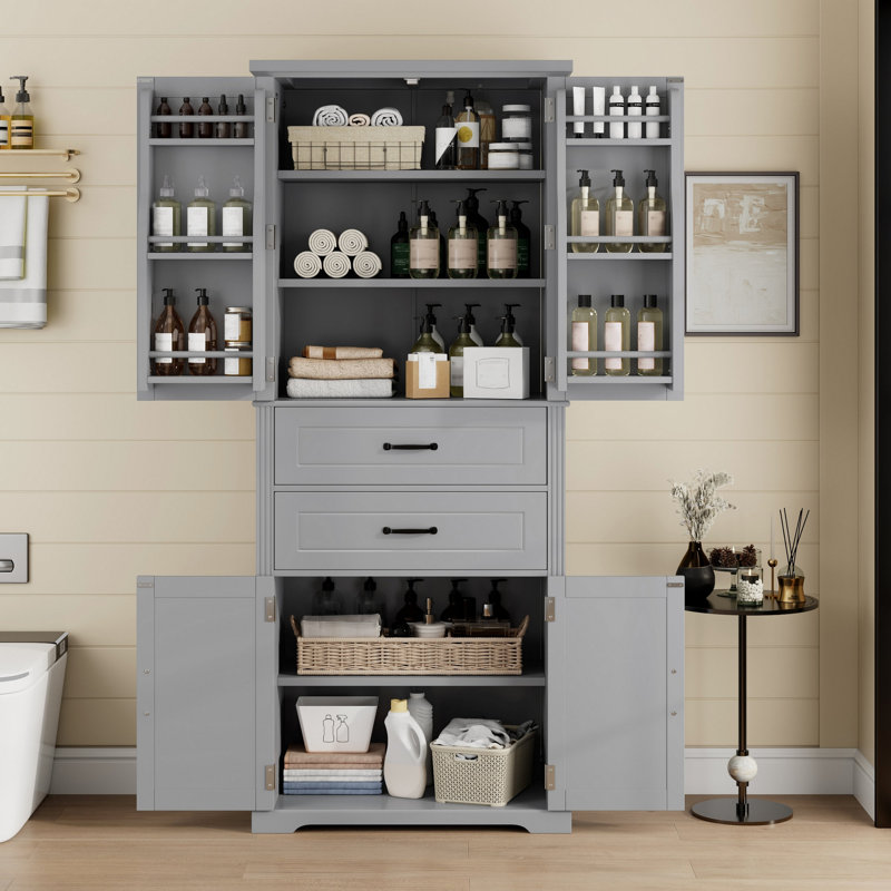 Armoire de rangement avec espace de rangement multifonctionnel, portes avec tablettes de rangement, 2 tiroirs, tablette réglable, gris (même SKU: N759P293426E)