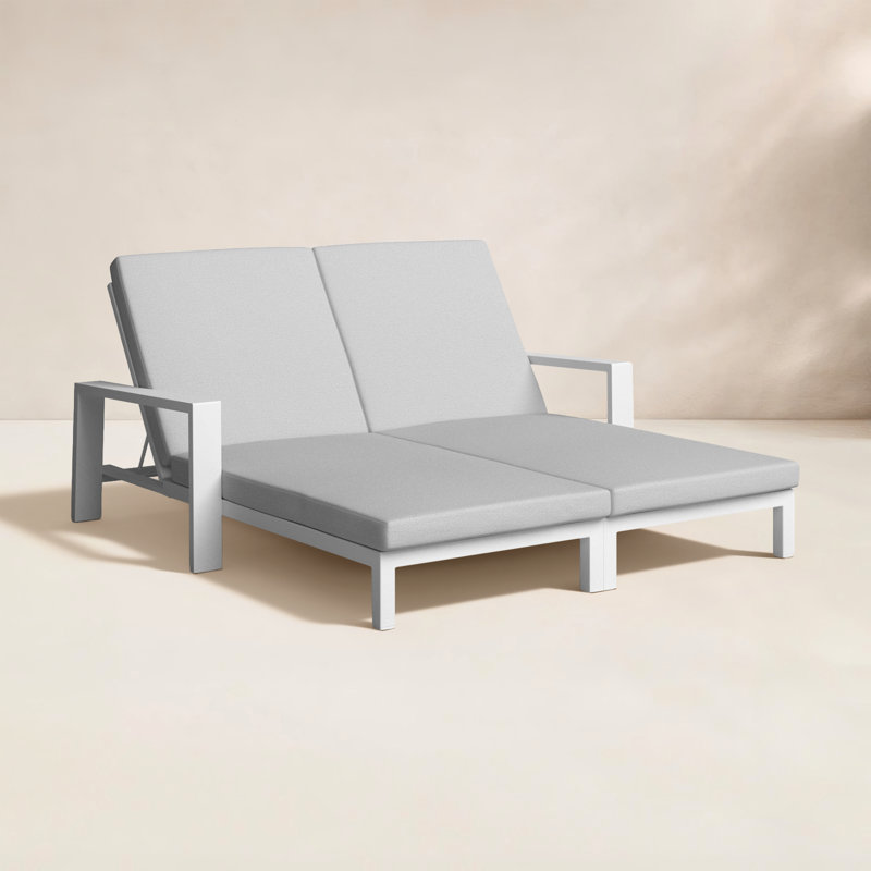Hoyt Outdoor Metal Double Chaise Lounge, Slate Black , Light Gray
