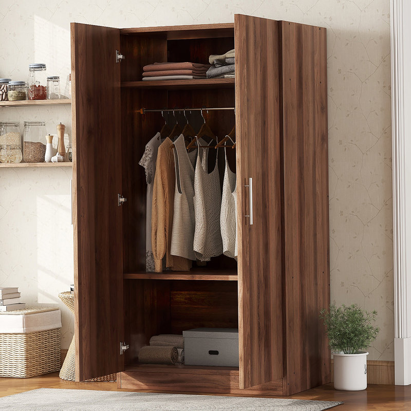 Armoire 2 portes en bois brun avec tablettes