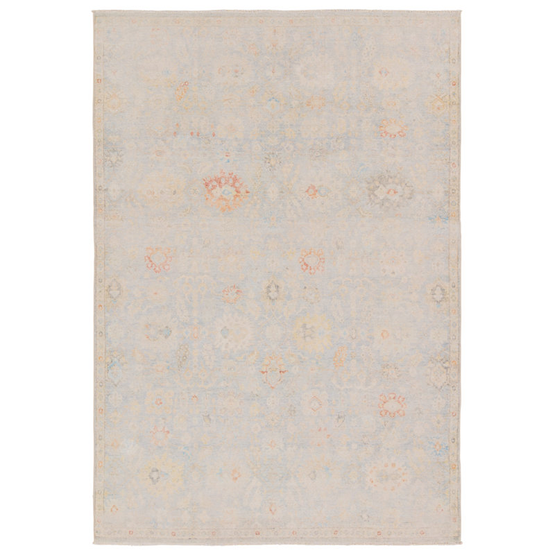  Tapis floral bleu clair et crème Doire BOH28 (10 pi x 14 pi)