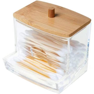 GN109 Modern Square Cotton Swab Holder Acrylic Bathroom Vanity Countertop Storage  Organizer Canister Jar For Cotton Swabs, Rounds, Balls, Makeup Sponges,  Bath Salts-4 H x 3.75 W x 3.75 D