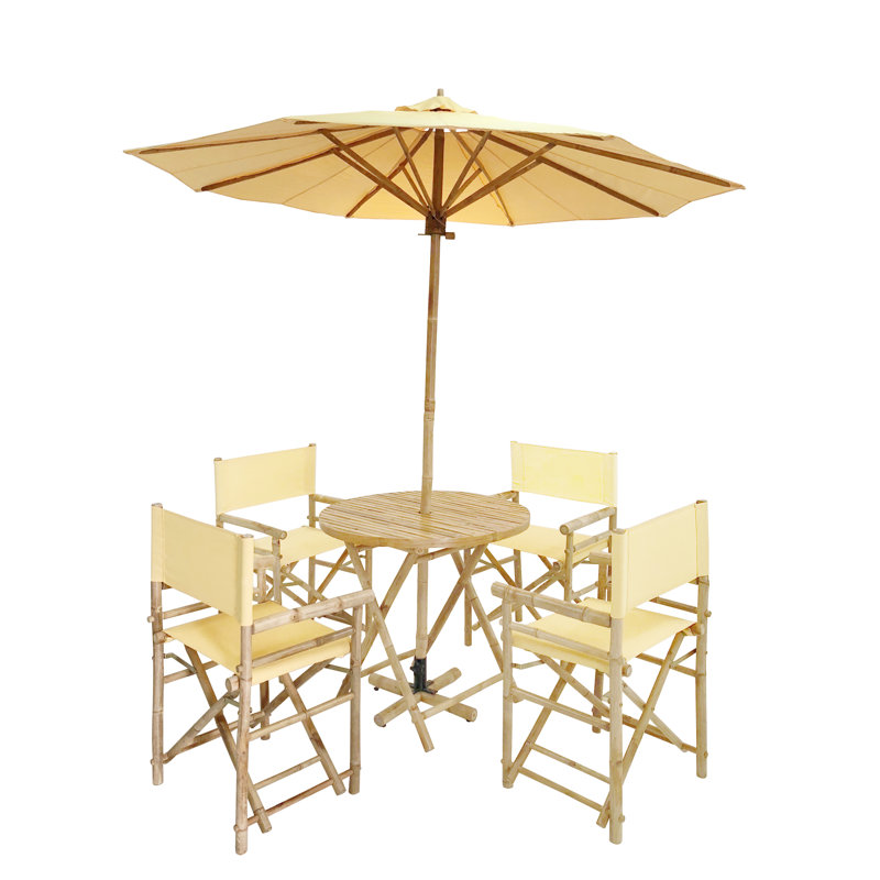 Atchison 4 - Person Bamboo Patio Dining Set with Round Table, Yellow