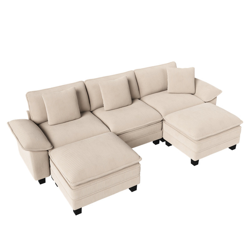Sofa & Chaise, 5, Beige Corduroy