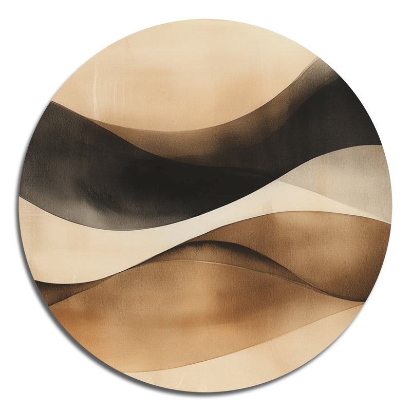 «Brown Minimal Curves - Abstract Shapes Large Round», art mural en métal, L 23 po x H 23 po