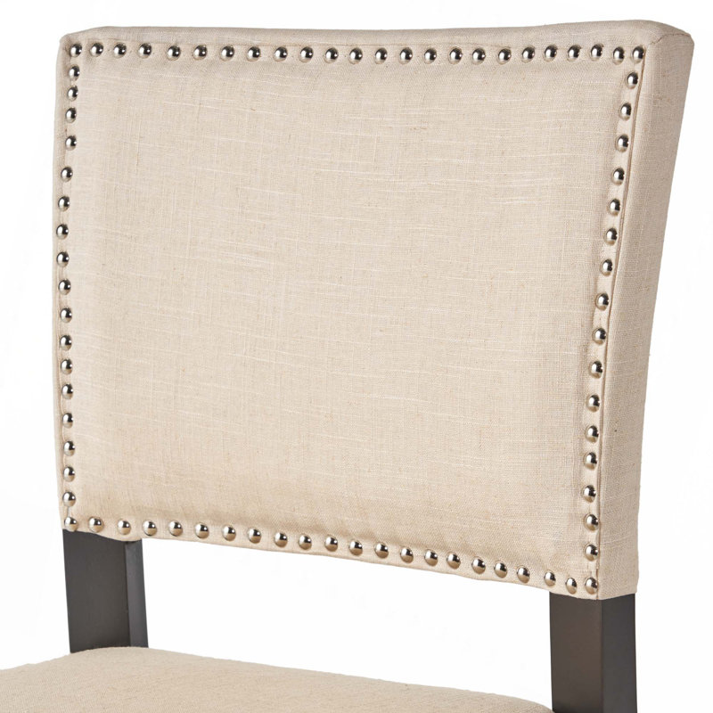 Tabourets de bar rembourrés à structure en bois avec décoration à rivets pour îlot de cuisine, chambre à coucher, salle à manger (ensemble de 2)