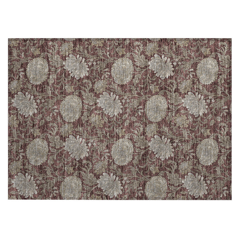 Washable Floral Indoor / Outdoor Rug, Rectangle 1'8" x 2'6"