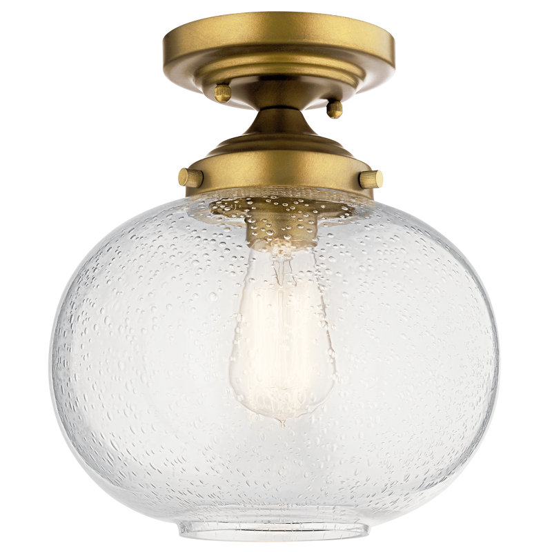 Myren 1-Light Natural Brass Semi-Flush Mount Light with Clear Seeded Glass Shade