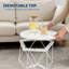 Table d'appoint ound, table de bout blanche avec plateau en bois et base en métal
