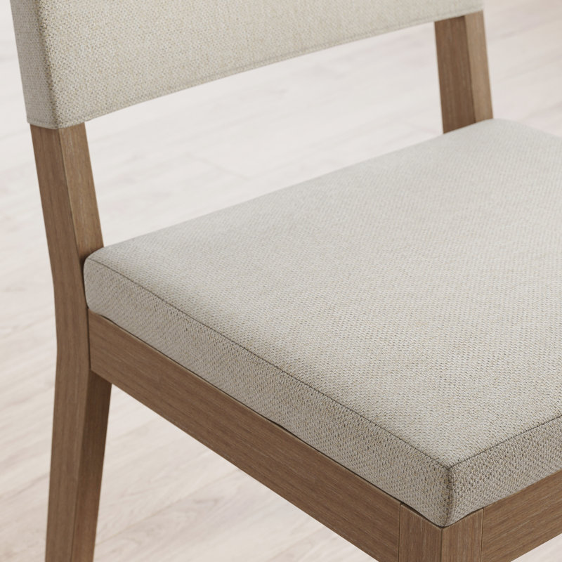 Chaise rembourrée en bois massif et lin, Lin naturel, Brun, 1