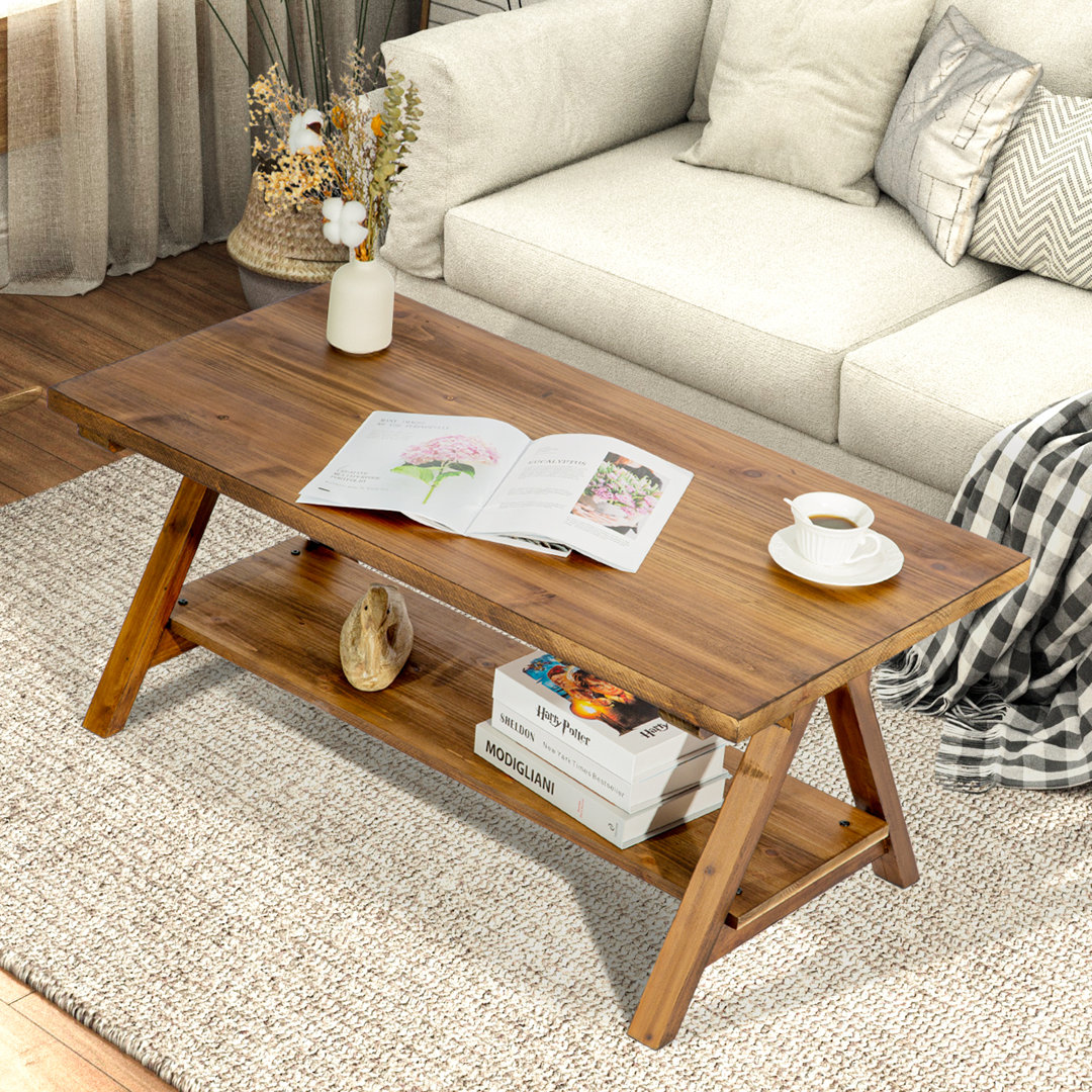 Clere 43"W Rustic Solid Wood Coffee Table Millwood Pines
