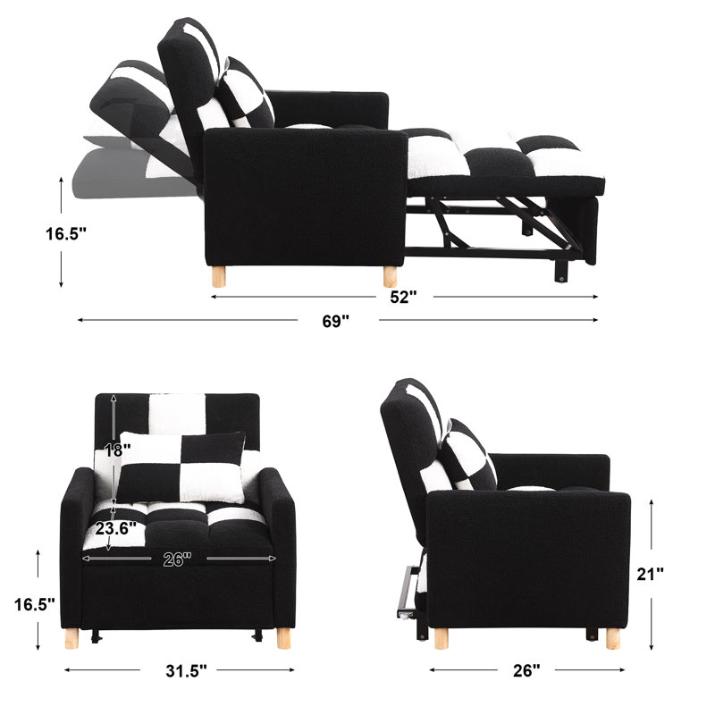 Chaise longue rembourrée Akuol, Noir / blanc Teddy