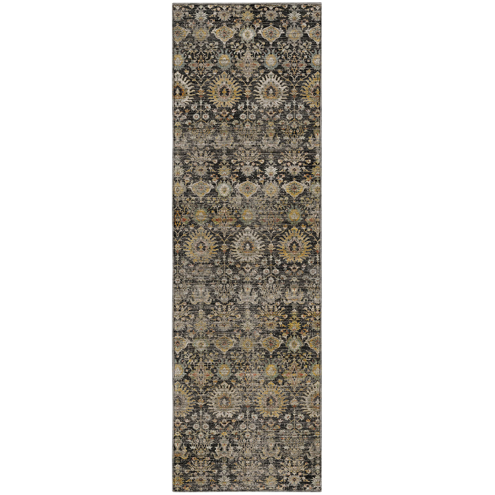 Premium Machine Washable Tirico Traditional Rug, Black, 2'3" x 7'6" Runner