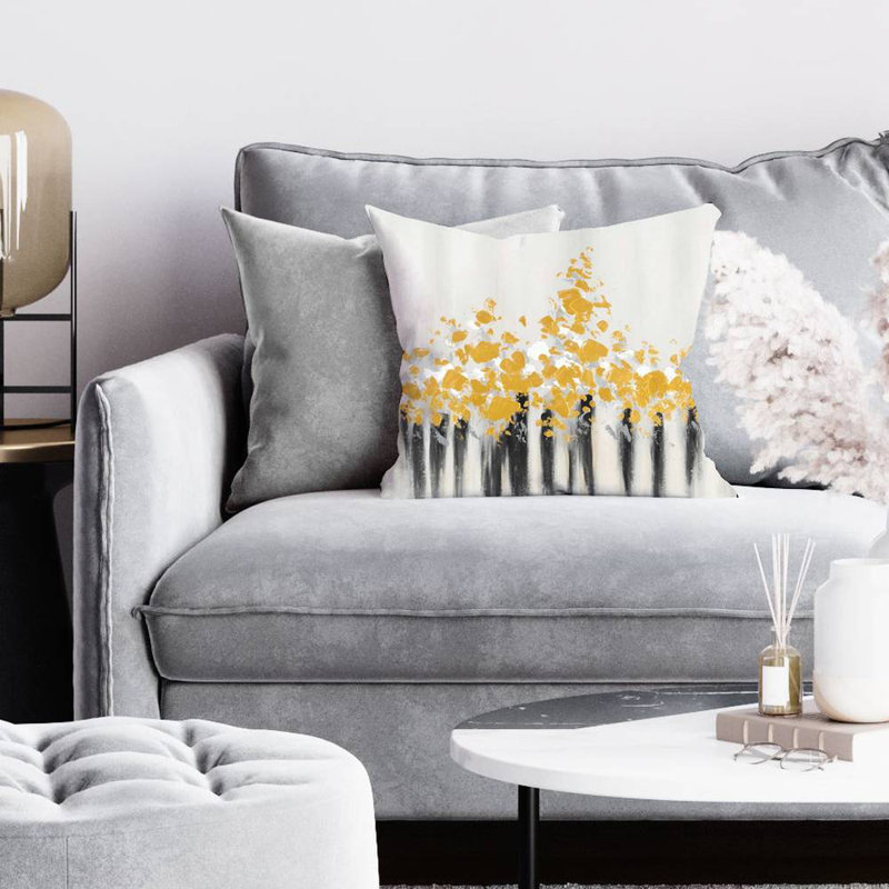 Abstract gold flowers - 16"x16" Throw pillow cover - Poly twill - Print on demand, Yellow, 16"H x 16"W
