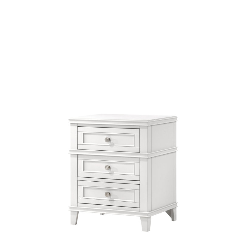 Table de chevet blanche avec chargement et 3 tiroirs - Matériau encastré en bois massif