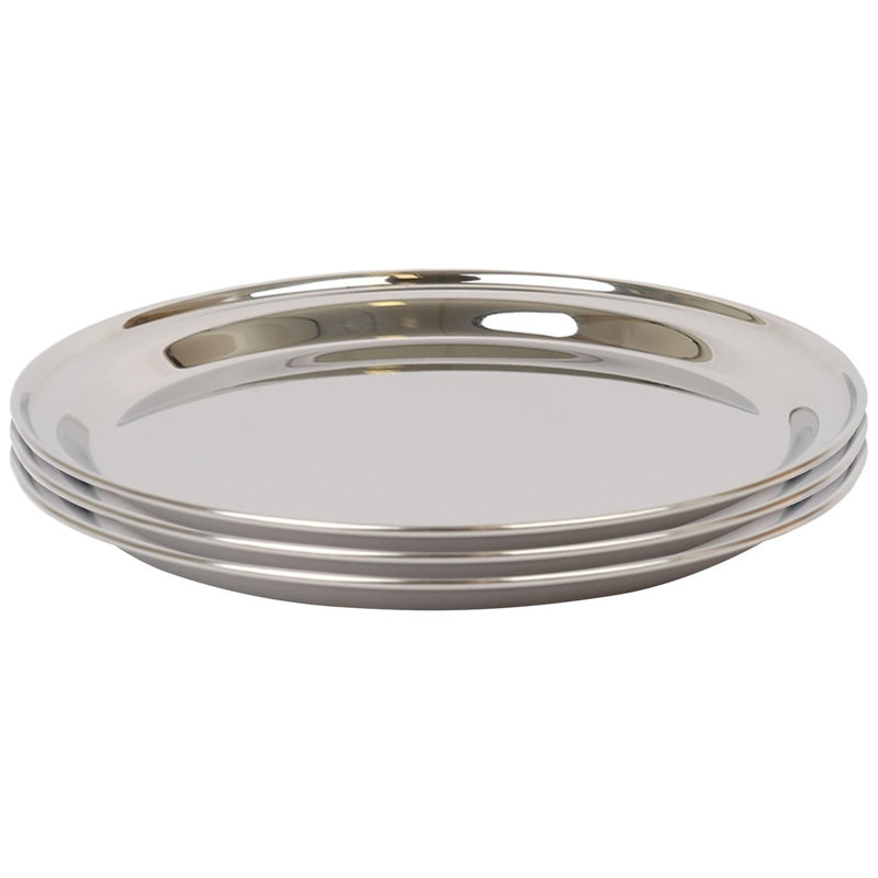 Argon Tableware - Round Stainless Steel Serving Tray Platters - Set of 3, 2cm H x 40.50cm L x 40.50cm W