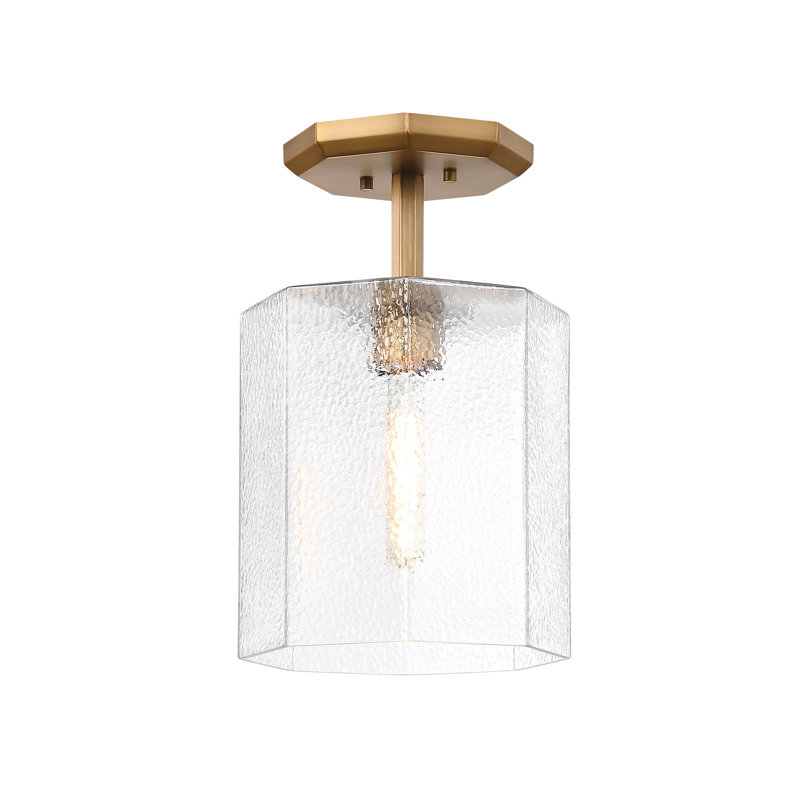 Arabadjis 10 in.  Modern Semi-Flush Mount with Clear Rippled Glass Shade for Hallways, Old Satin Brass