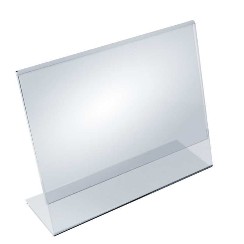 Clear Acrylic Horizontal Slanted L-Shape Sign Holder 8.5" x 11"
