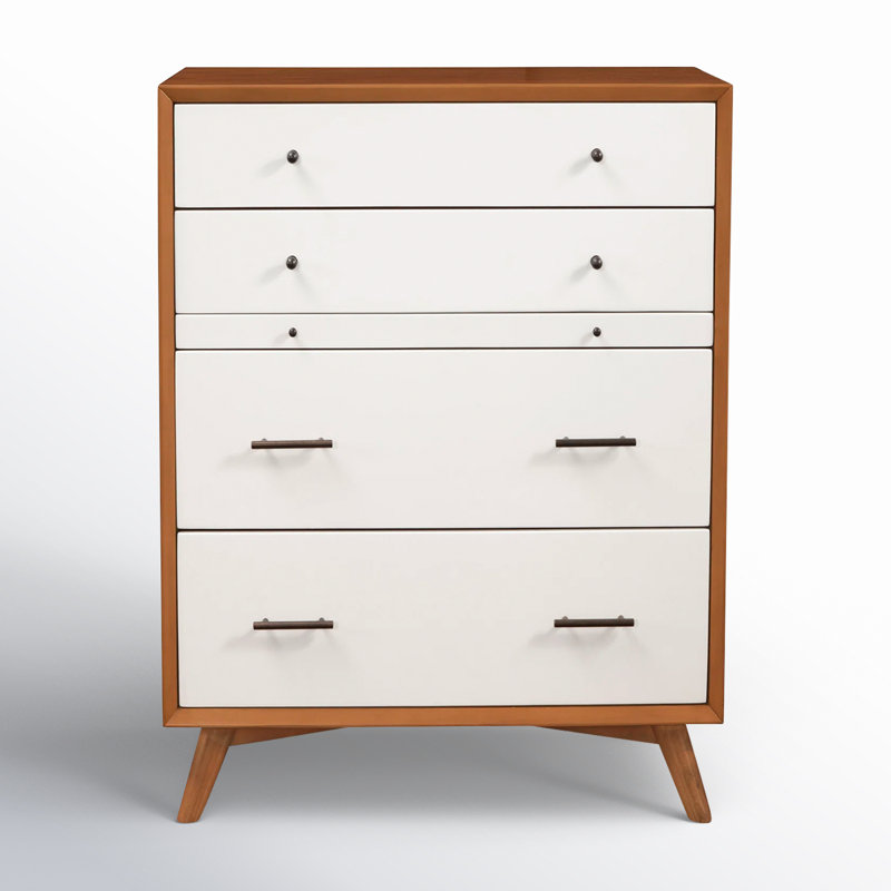 Commode en bois massif à 4 tiroirs l 38 po Williams, Châtaignier / Blanc