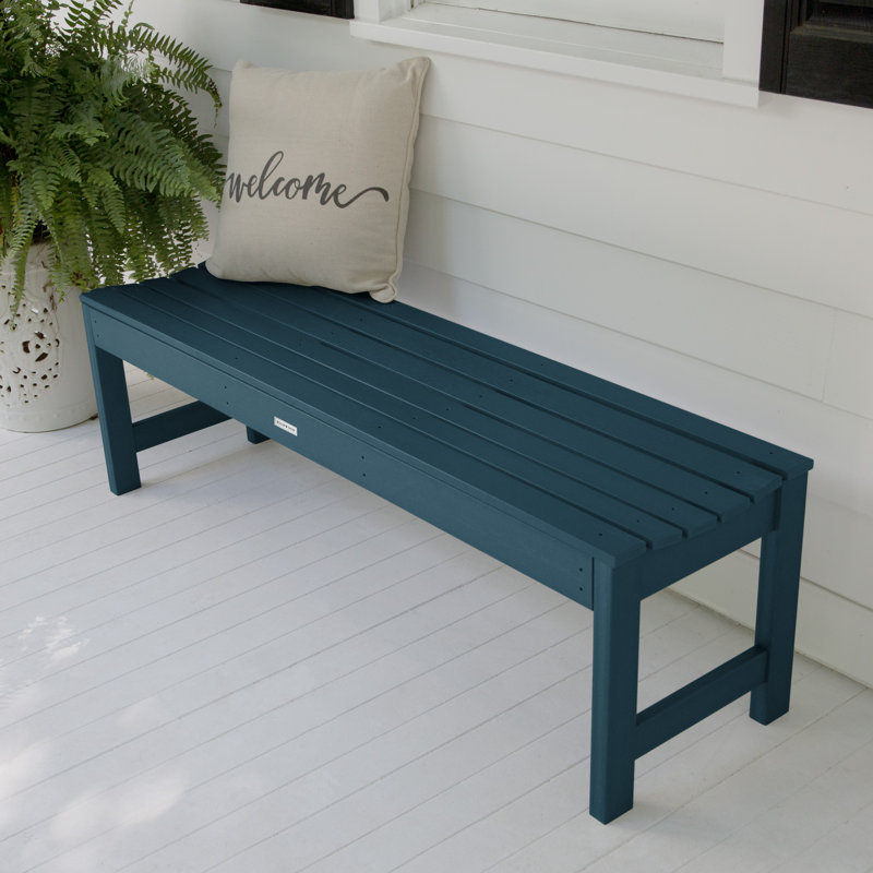 Banc d'extérieur en plastique recyclé Arbnora, H 17,3 po x l 56,8 po x P 15,8 po, Bleu Nantucket