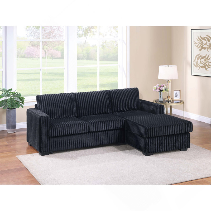 Canapé modulaire moderne de style contemporain de 2 pièces avec accoudoir à droite et accoudoir à gauche avec pieds en plastique recouverts de tissu d'ameublement noir foncé Diara