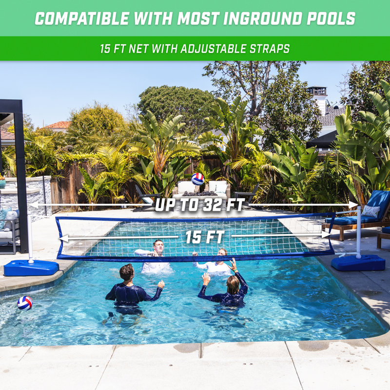 Elite Adjustable Blue and White Pool Volleyball Game Set