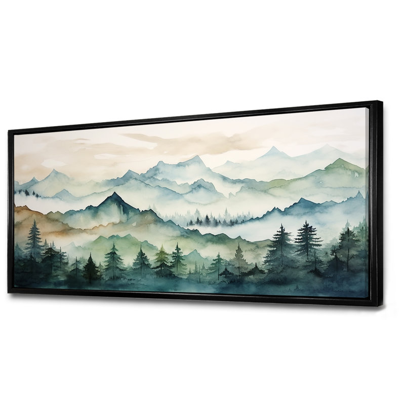 Sommet vert, montagnes du Japon - Art encadré au Japon, Cadre flottant noir, H 28 po x l 60 po x P 1,5 po