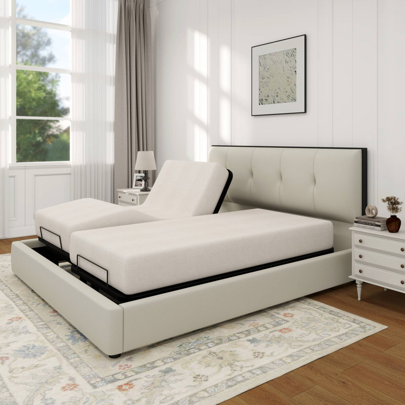 Boltz Adjustable Bed Frame with Wired Remote and Oxford Fabric, Split King