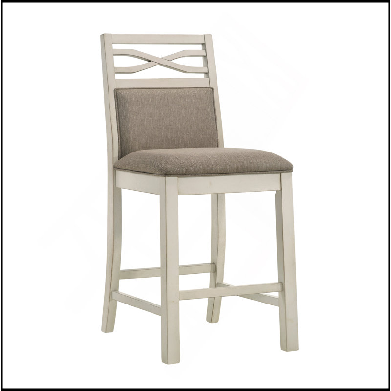 Ensemble de 2 chaises à hauteur de comptoir, siège et dossier rembourrés en tissu de style champêtre décontracté gris