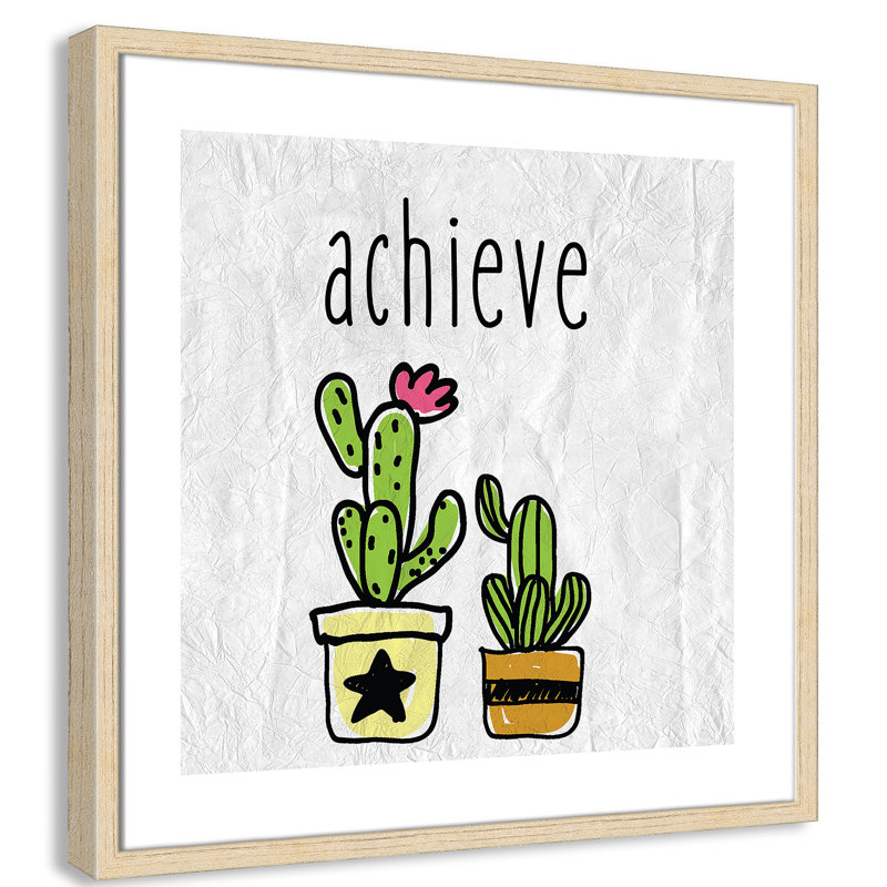 Impression sur papier Cacti C, Encadré de boîte beige, H 12 po x l 12 po x P 1,18 po