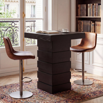 Table de bar moderne carrée noire avec base en bloc empilable, table de pub d'une hauteur de bar de H 37,4 po pour coin-cuisine, salon, petit espace