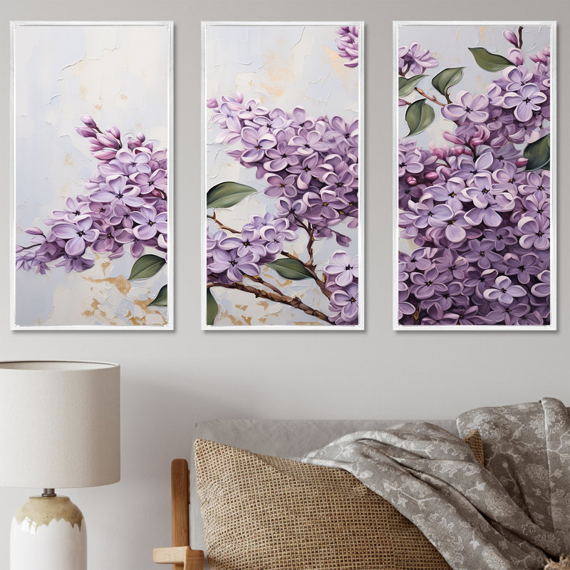 Pastel Lilac Dreams VII - Lilas, ensemble d'art mural, H 28 po x l 36 po x P 1 po, Cadre flottant blanc