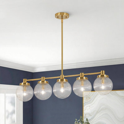Modern 5-Light Ribbed Glass Kitchen Island Linear Pendant