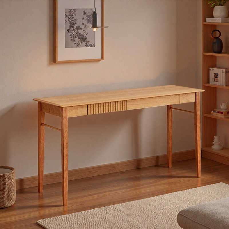 Simple Durable Cherry Wood Narrow Writing Desk, 29.52" H x 55.11" W x 17.71" D