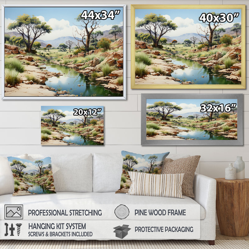 Baobab Serenity Oasis - impression, H 24 po x l 32 po x P 1 po, Cadre flottant doré