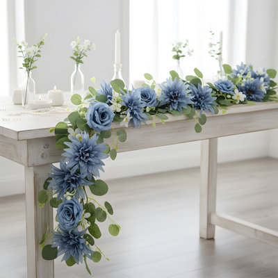 5.9Ft Artificial Dahlia Flower Wreath - Eucalyptus Wreath With Roses For Wedding Arches, Arch Centerpieces, And Backdrop Decorations