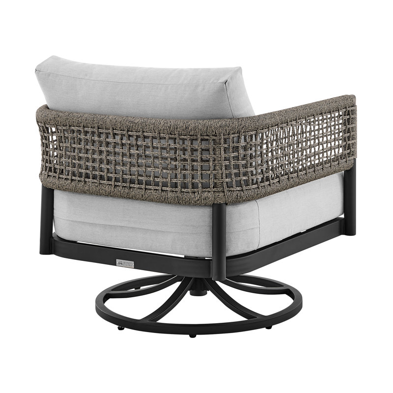 Felicia and Argiope Black Aluminum 3-Piece Patio Set with Grey Rope and Cushions