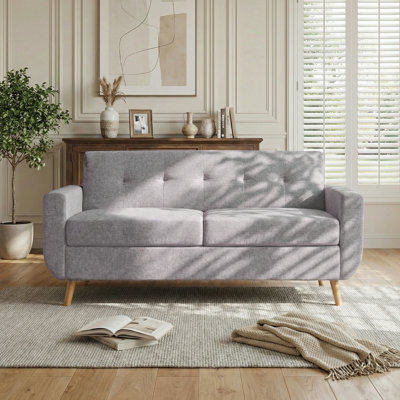 Causeuse à accoudoirs carrés de 66 po, canapé en chenille de style Mid-Century moderne avec structure en fer renforcé pour le salon, assemblage facile