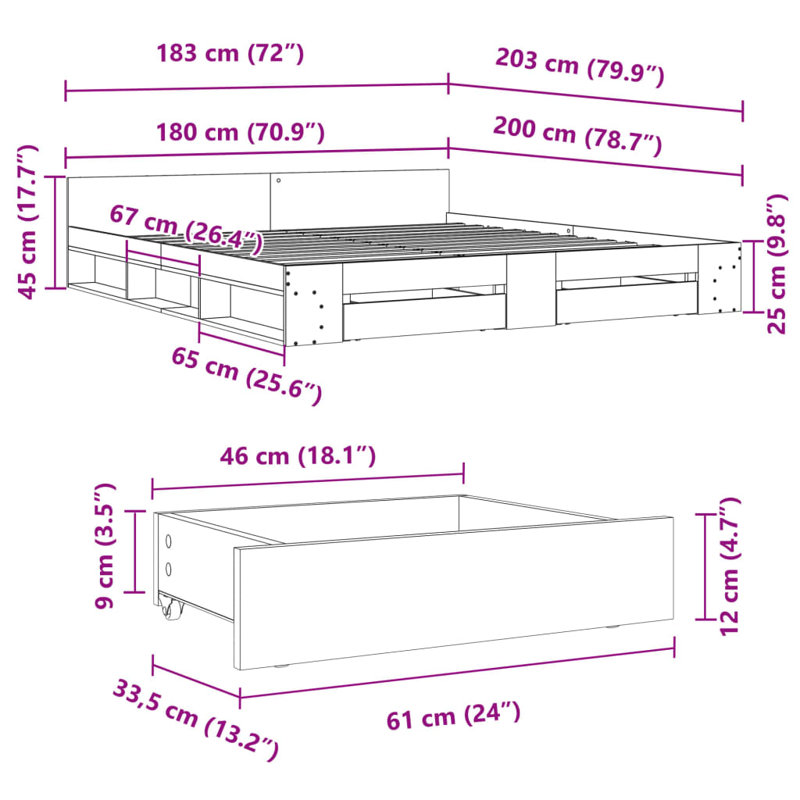 Obyrne Bed, 180 x 200cm, Smoked Oak
