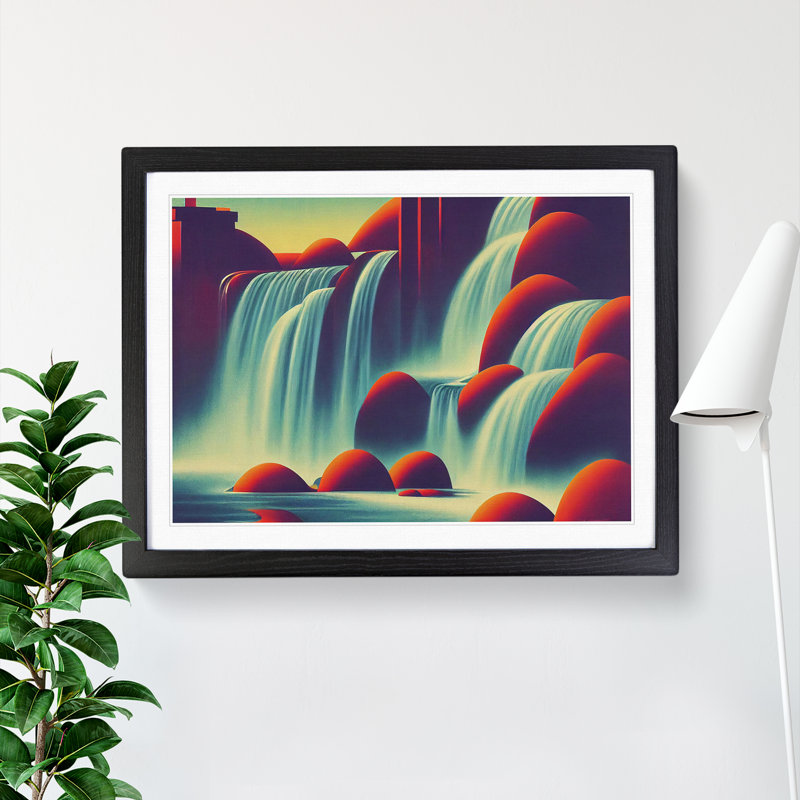 Art Deco River Waterfall Vol.3 - Single Picture Frame Print, 46cm H x 64cm W x 2cm D, Black Framed