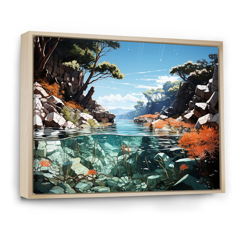 Corail et anémone, impression sur toile, Cadre naturel flottant, H 24 po x l 32 po x P 1 po