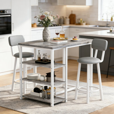 Kitchen Dining Table Set For 2,  Bar Table And Chairs Set With 3 Storage Shelves, Counter Height Pub Table With 2 PU Leather Upholstered Backrest Bar Stools For Small Space, Kitchen Island, Dining Room, Bar