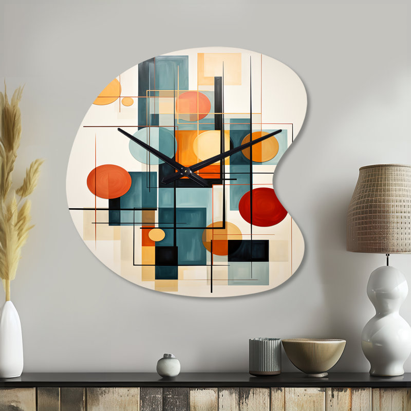 Horloge murale asymétrique en métal colorée rétro Mid Century, Petit