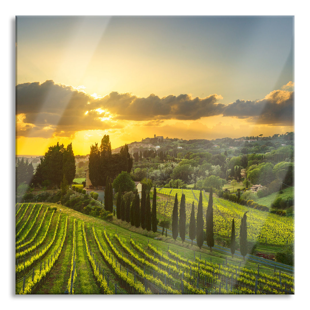 Ungerahmtes Foto auf Glas "Malerische Weinberge in der Toskana"