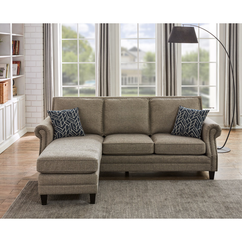 3 - Piece Upholstered Chaise Sectional, Gray Chenille