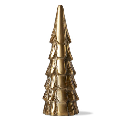 Cast Aluminum Gold Metal Christmas Tree Decor Medium for Tabletop or Mantel