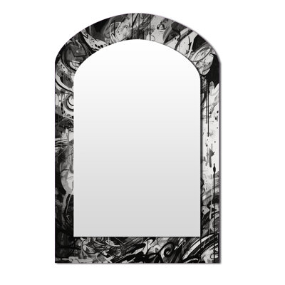 Noir et blanc Graffiti Cosmic II - miroir décoratif à arche géométrique, miroir mural asymétrique moderne, impression d'art en métal