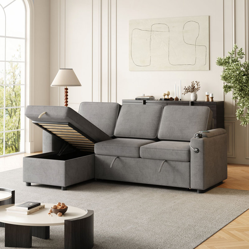 Canapé à accoudoirs carrés 85,8 po, Tissu gris foncé