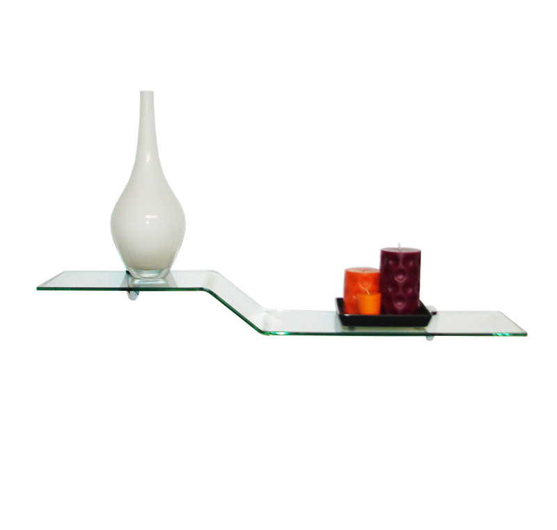 Clear Tempered Glass Floating Wall Shelf with Chrome Brackets